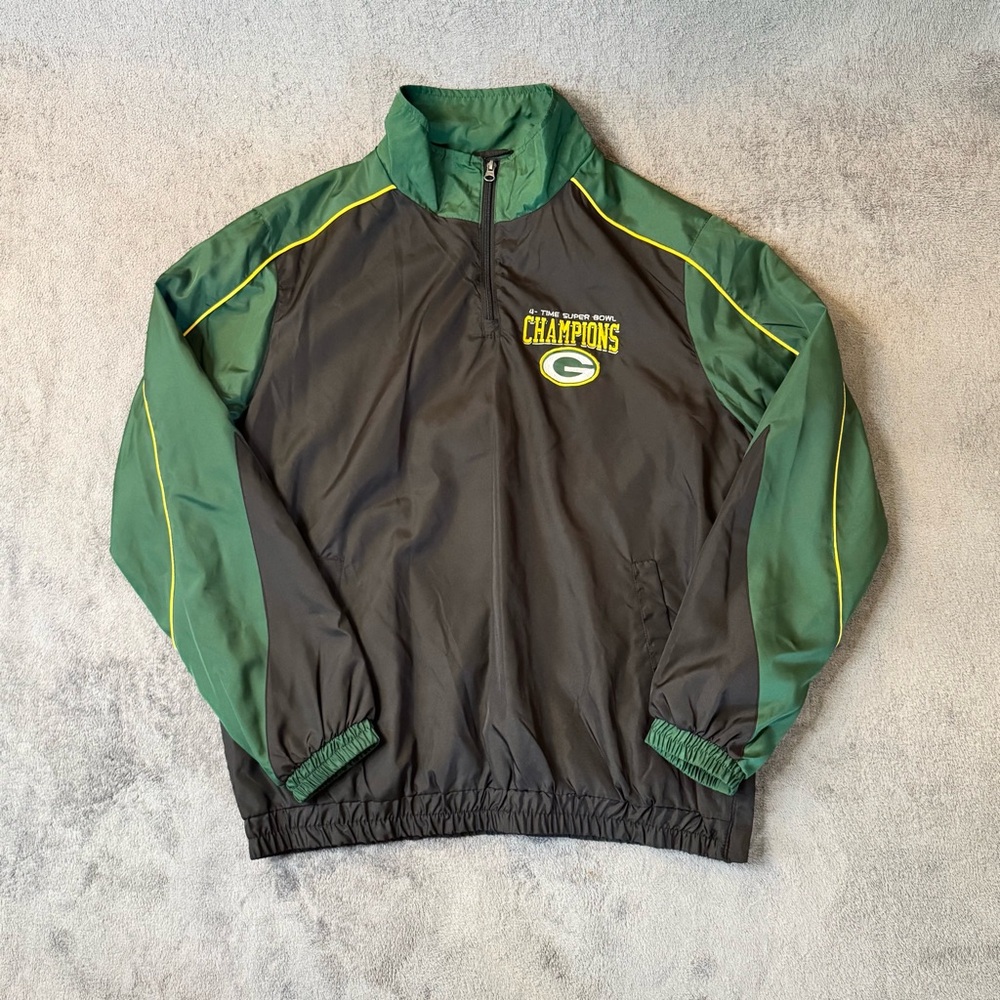 NFL Greenbay Packers 1/4 Zip 4-Time Super Bowl Champions Windbreaker Jacket L